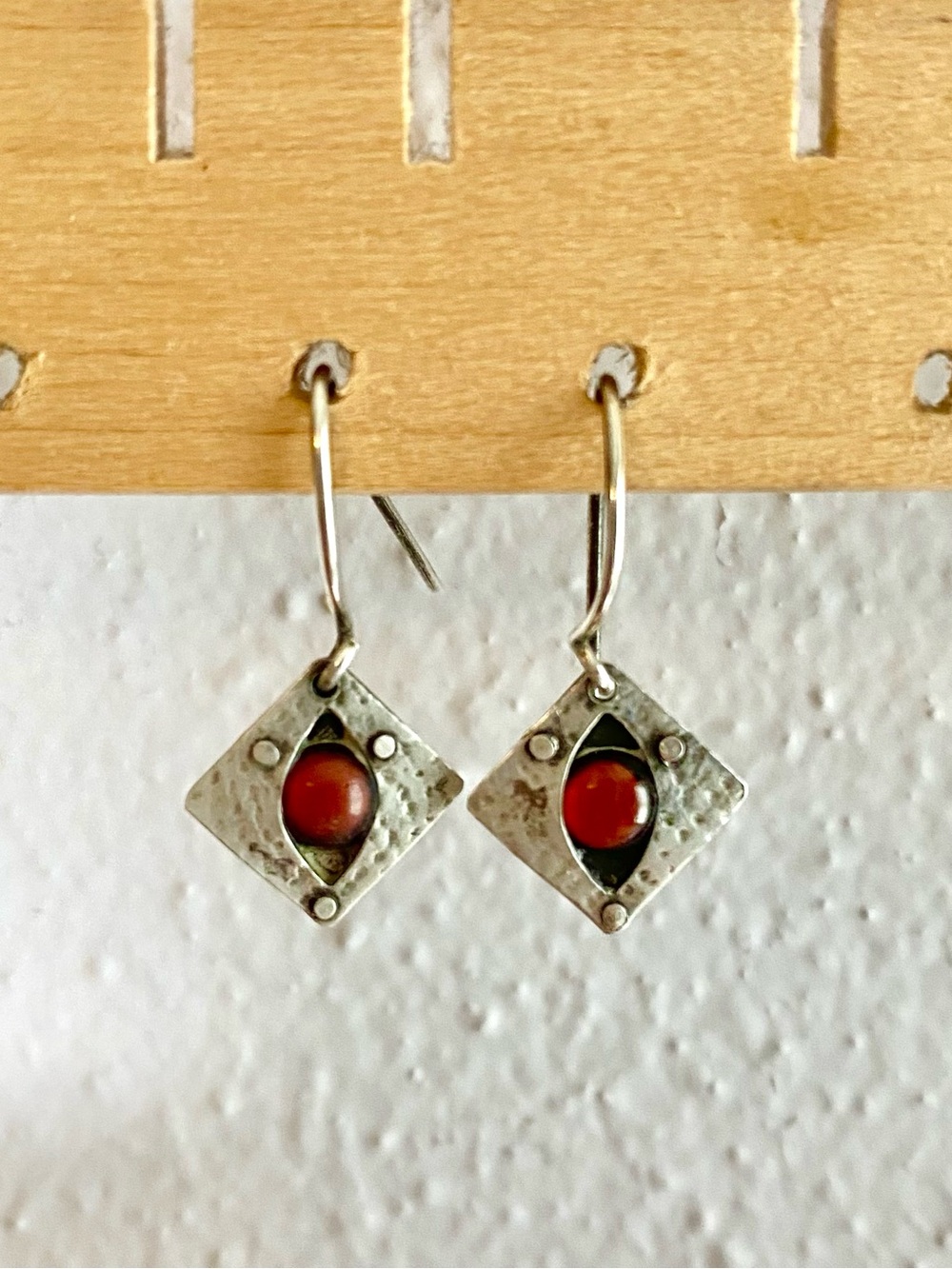 Vintage red and sterling silver dangle earrings